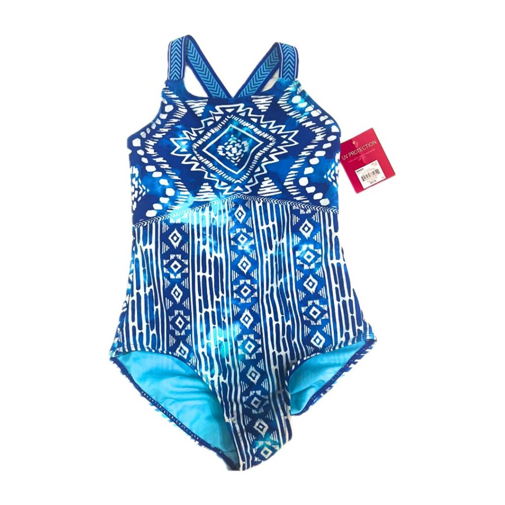 So Girls One Piece Swimsuit Blue Sz. 10